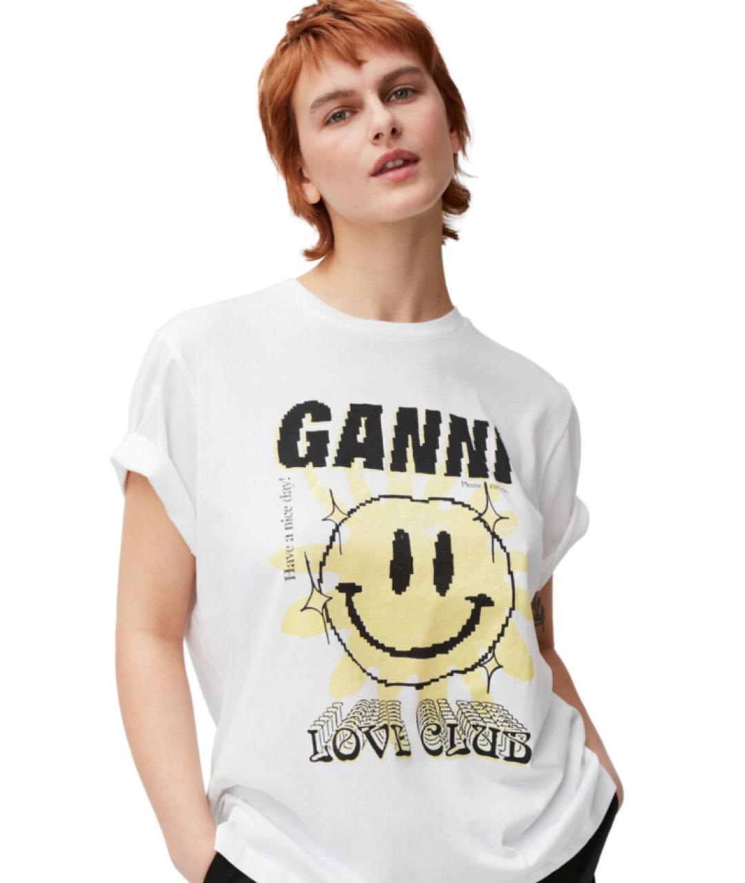 GANNI Белая хлопковая футболка, фото 5