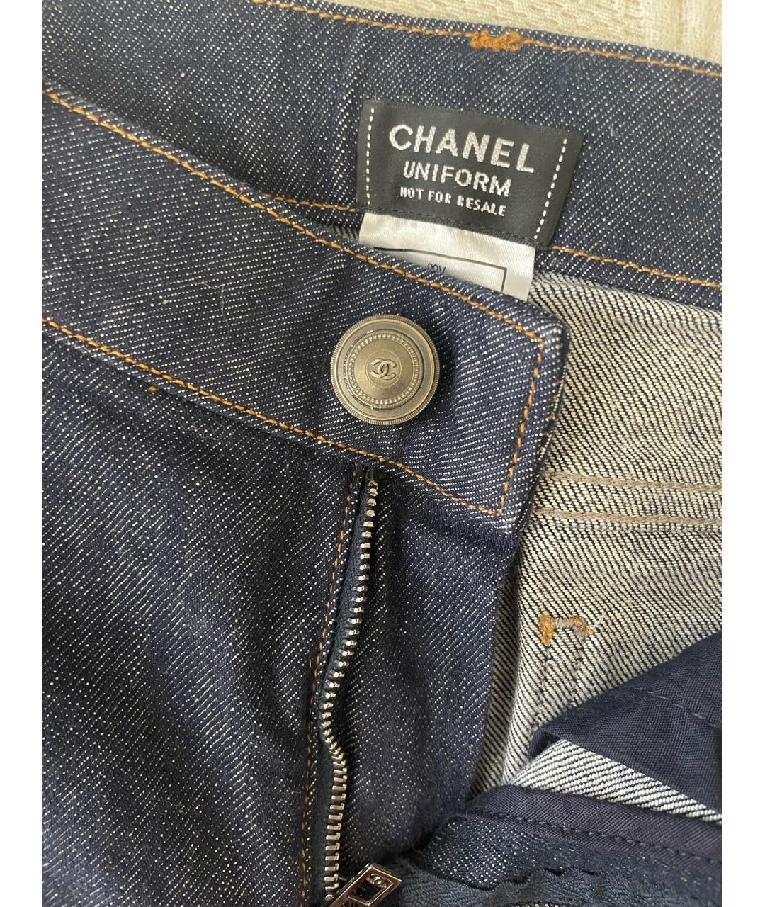 CHANEL PRE-OWNED Темно-синие хлопковые прямые джинсы, фото 4