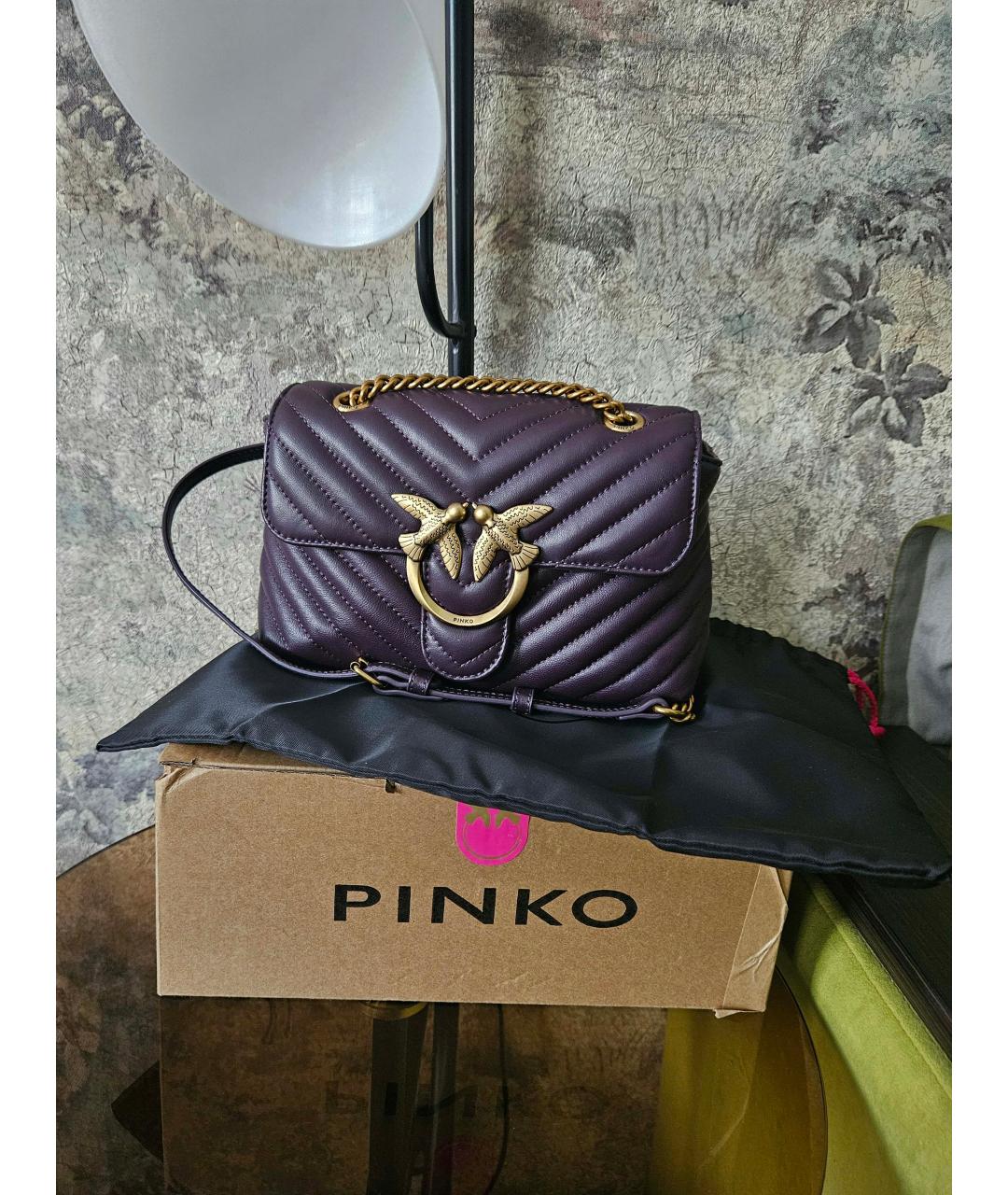 PINKO Фиолетовая кожаная сумка через плечо, фото 5