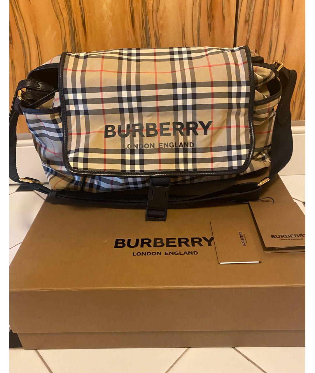 BURBERRY Бежевая тканевая сумка для мамы, фото 2