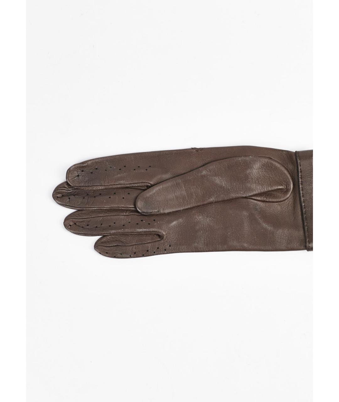 CELINE Коричневые кожаные перчатки, фото 2