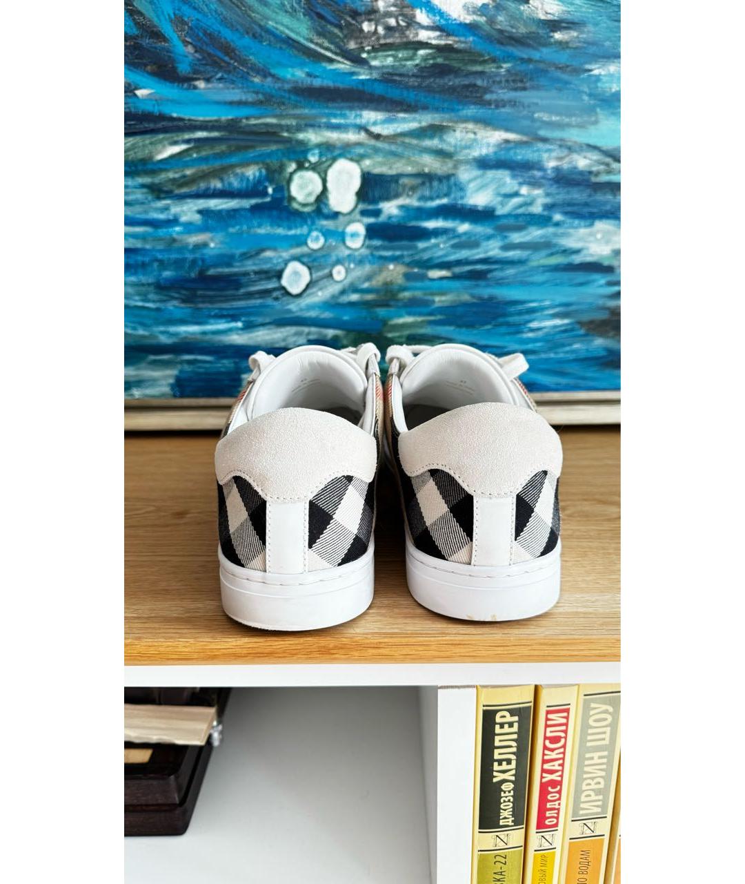 BURBERRY Белые кожаные низкие кроссовки / кеды, фото 4