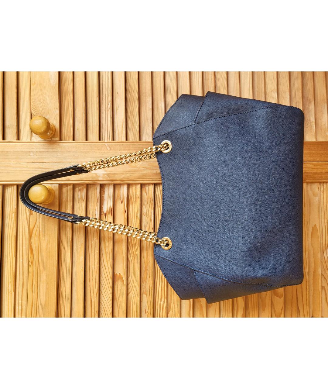 MICHAEL KORS Темно-синяя кожаная сумка тоут, фото 2