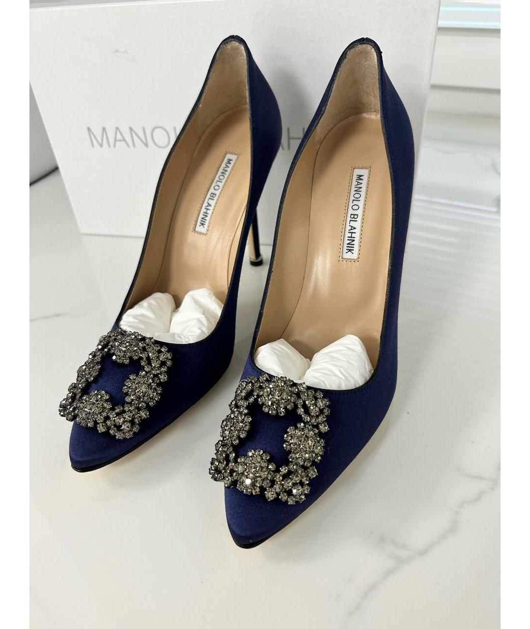 MANOLO BLAHNIK Темно-синие текстильные туфли, фото 2