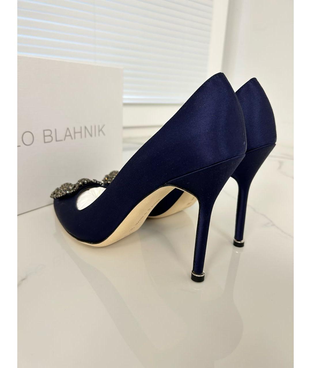 MANOLO BLAHNIK Темно-синие текстильные туфли, фото 5