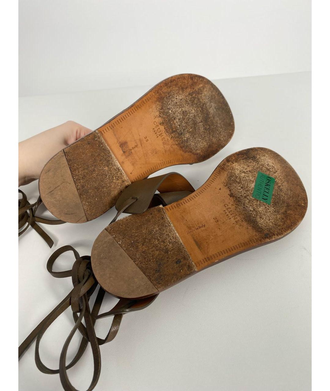 CELINE Хаки кожаные сандалии, фото 6