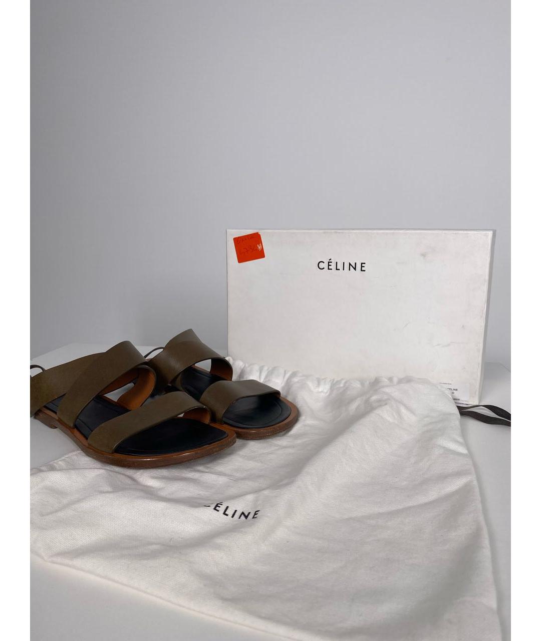 CELINE PRE-OWNED Хаки кожаные сандалии, фото 7
