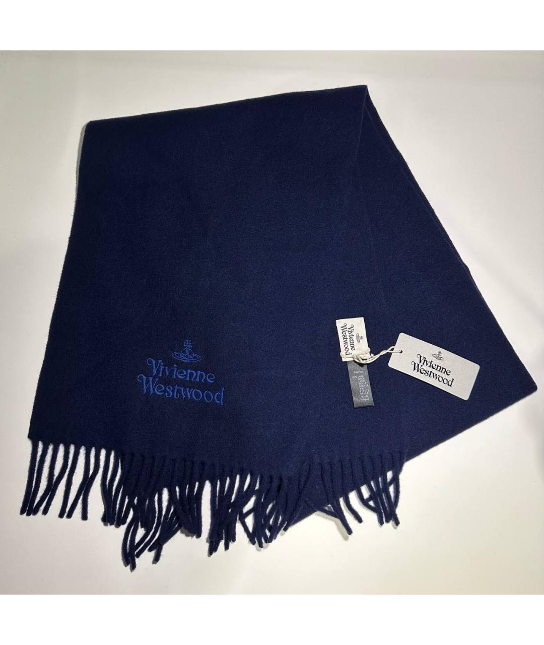 VIVIENNE WESTWOOD Темно-синий шерстяной шарф, фото 2