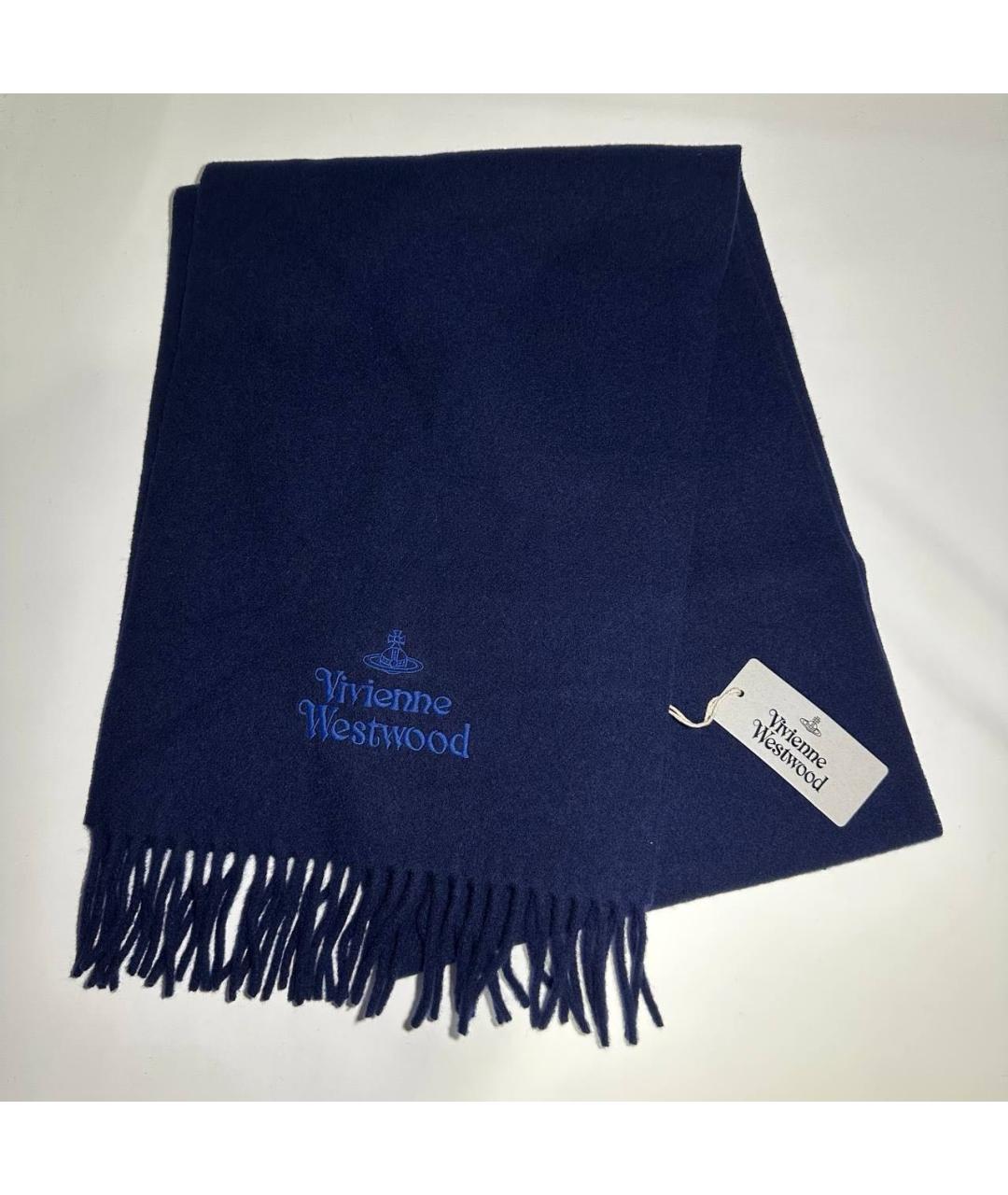 VIVIENNE WESTWOOD Темно-синий шерстяной шарф, фото 3