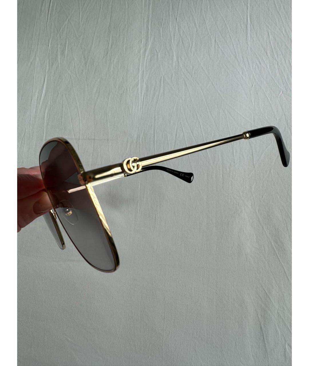 GUCCI Золотые металлические солнцезащитные очки, фото 2