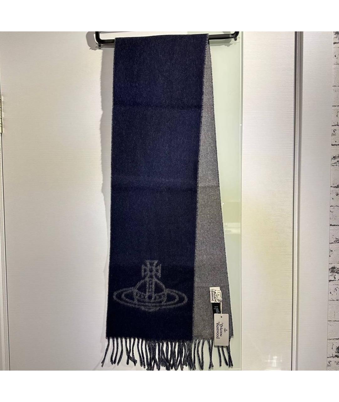 VIVIENNE WESTWOOD Темно-синий шерстяной шарф, фото 9