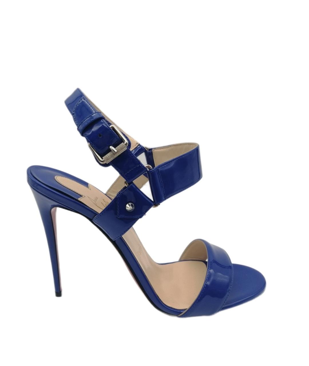 CHRISTIAN LOUBOUTIN Синие босоножки из лакированной кожи, фото 1