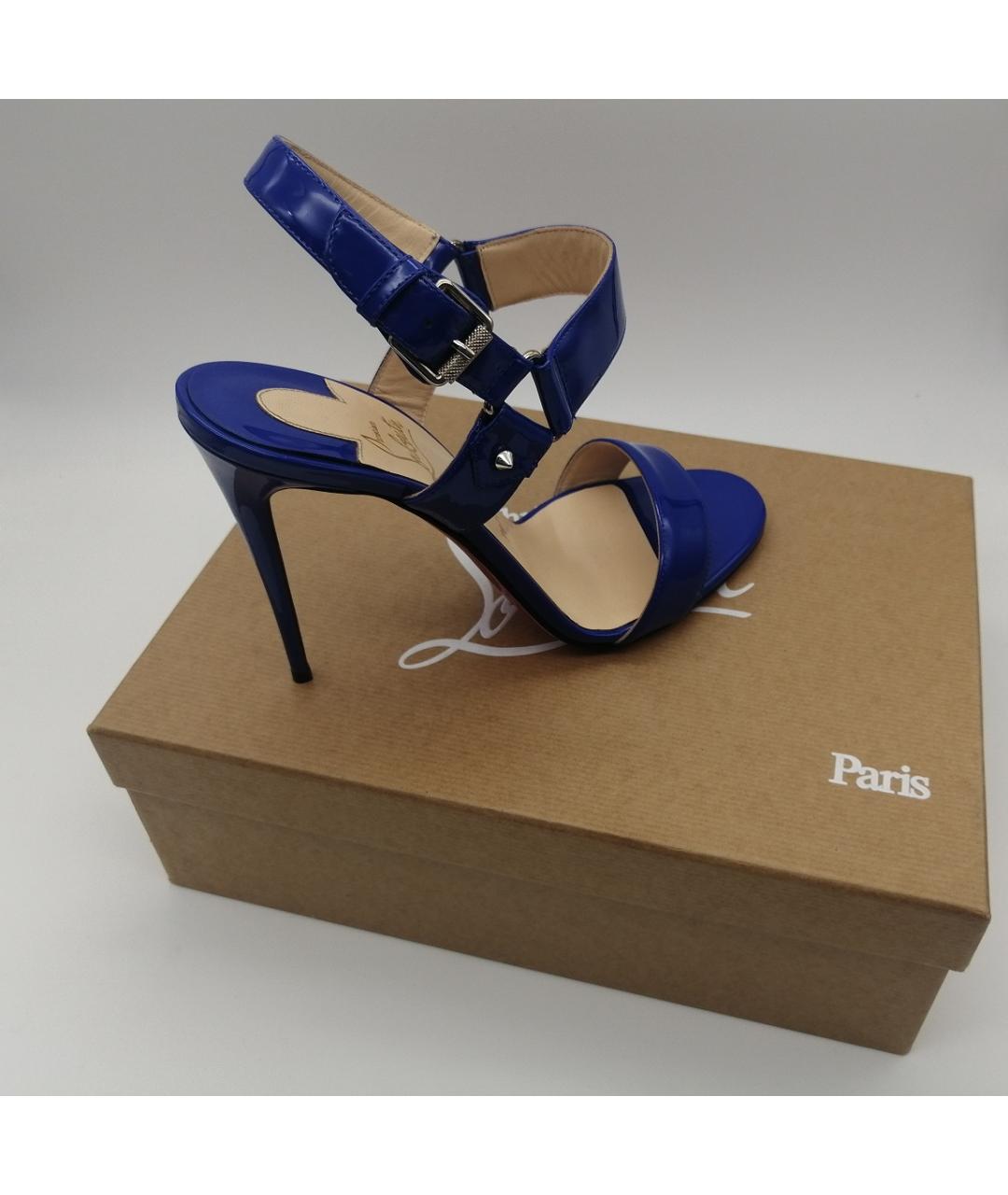 CHRISTIAN LOUBOUTIN Синие босоножки из лакированной кожи, фото 7