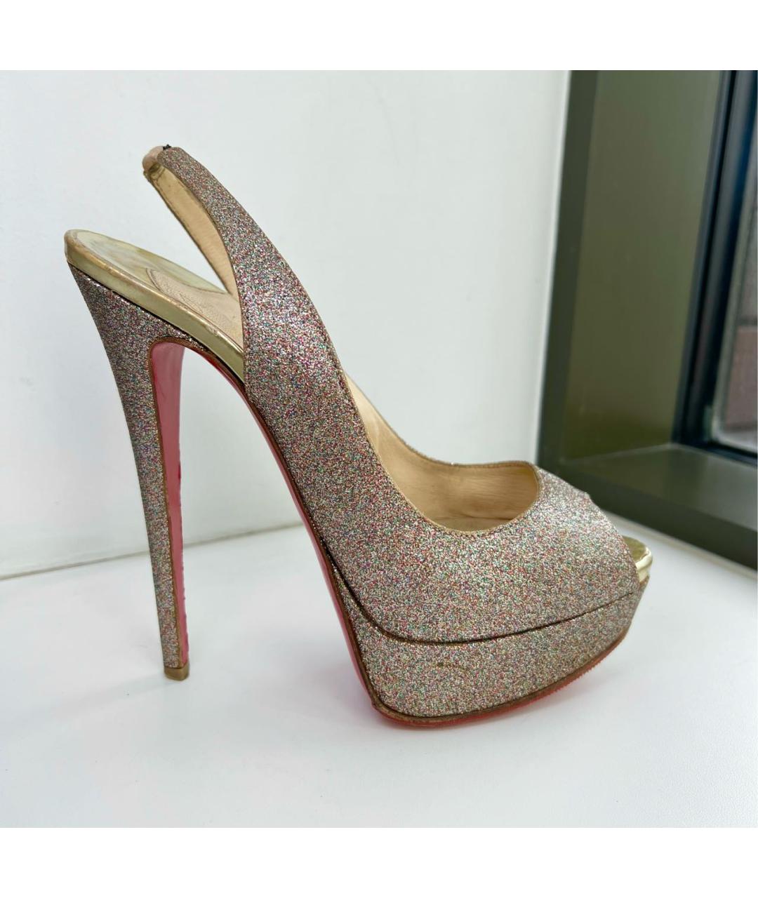 CHRISTIAN LOUBOUTIN Серебряные кожаные босоножки, фото 4