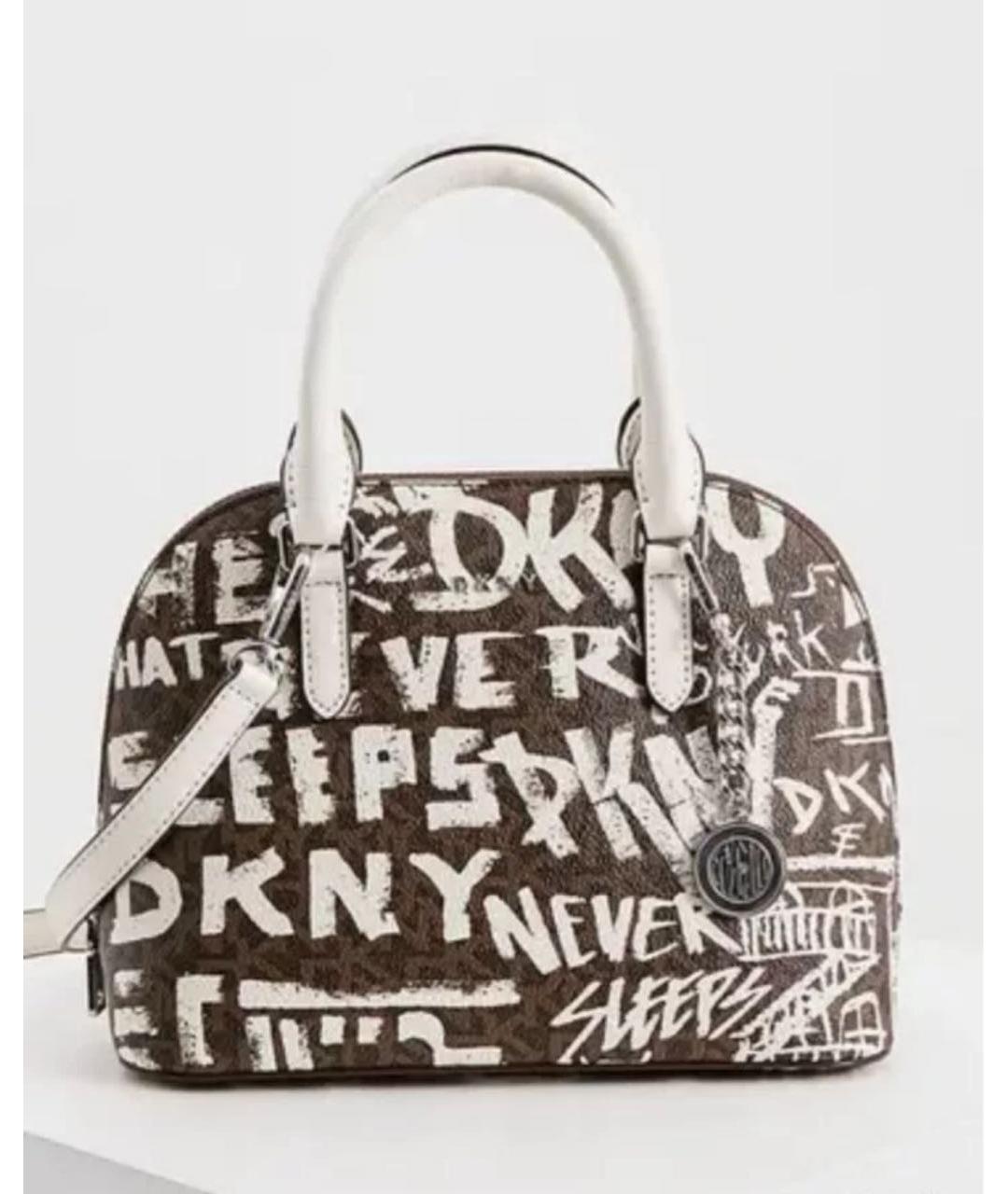 DKNY Коричневая кожаная сумка с короткими ручками, фото 5