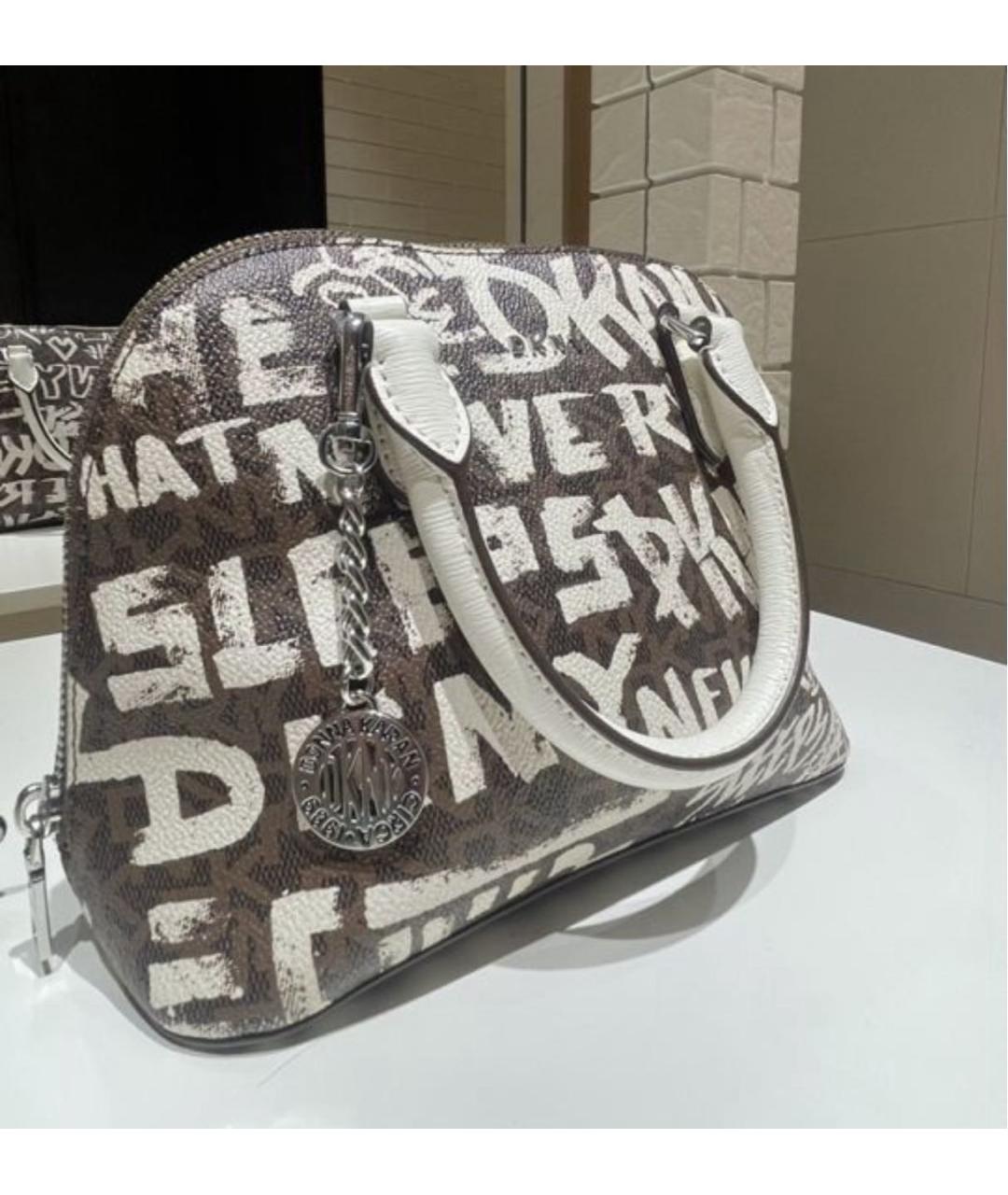 DKNY Коричневая кожаная сумка с короткими ручками, фото 2