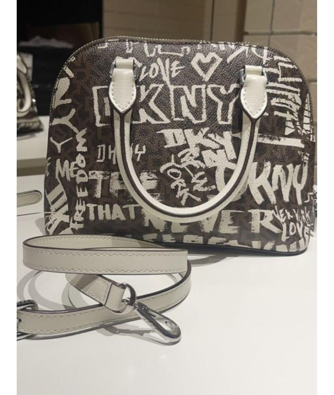DKNY Коричневая кожаная сумка с короткими ручками, фото 3