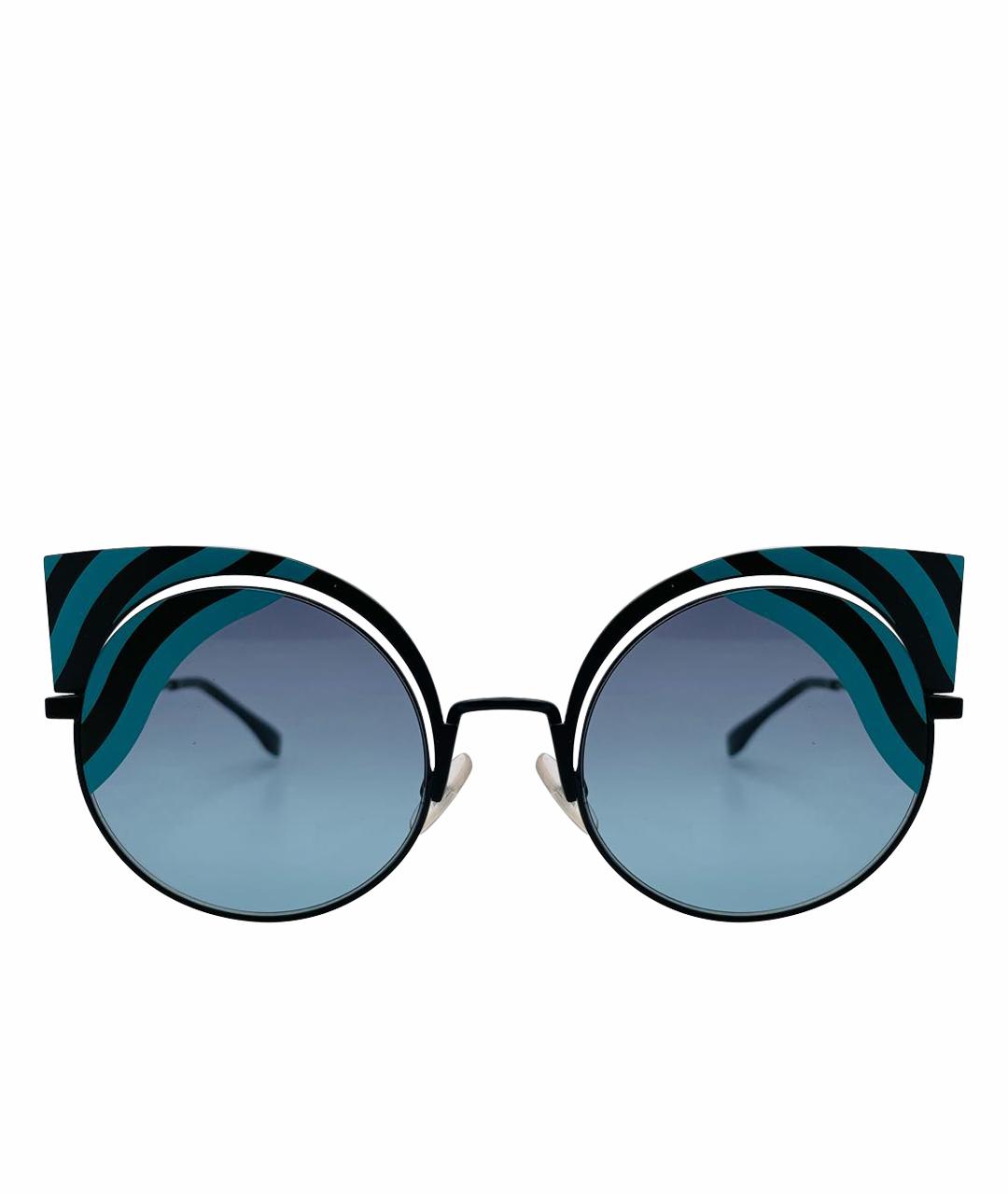 FENDI Бирюзовые металлические солнцезащитные очки, фото 1