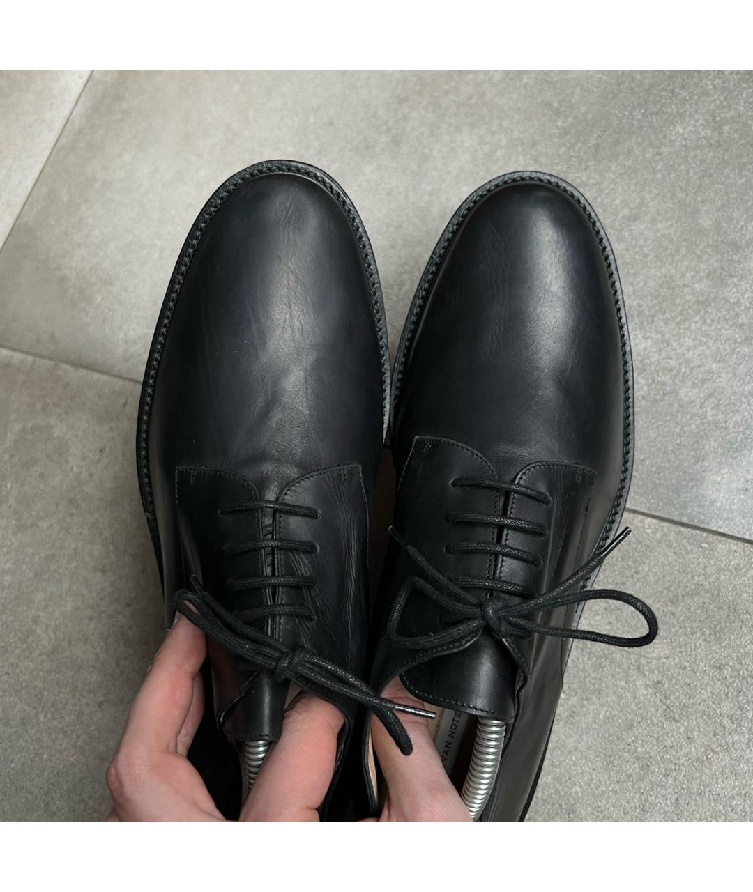 DRIES VAN NOTEN Черные кожаные низкие ботинки, фото 5