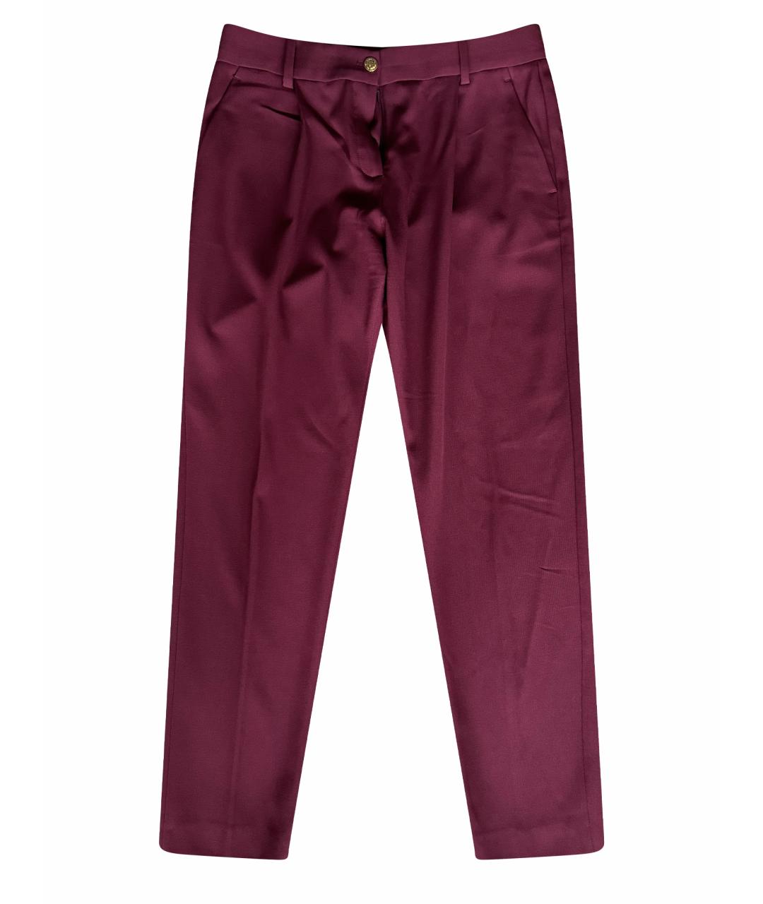 ROBERTO CAVALLI Бордовые шерстяные прямые брюки, фото 1