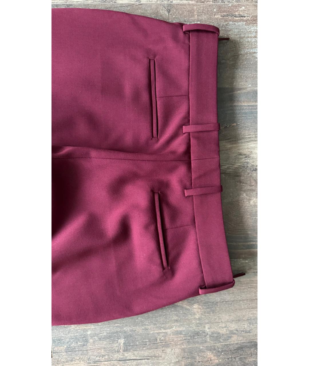 ROBERTO CAVALLI Бордовые шерстяные прямые брюки, фото 3