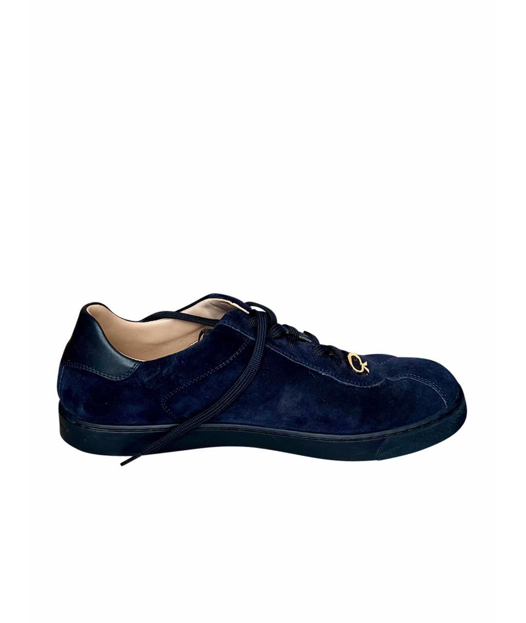 GIANVITO ROSSI Синие замшевые низкие кроссовки / кеды, фото 1
