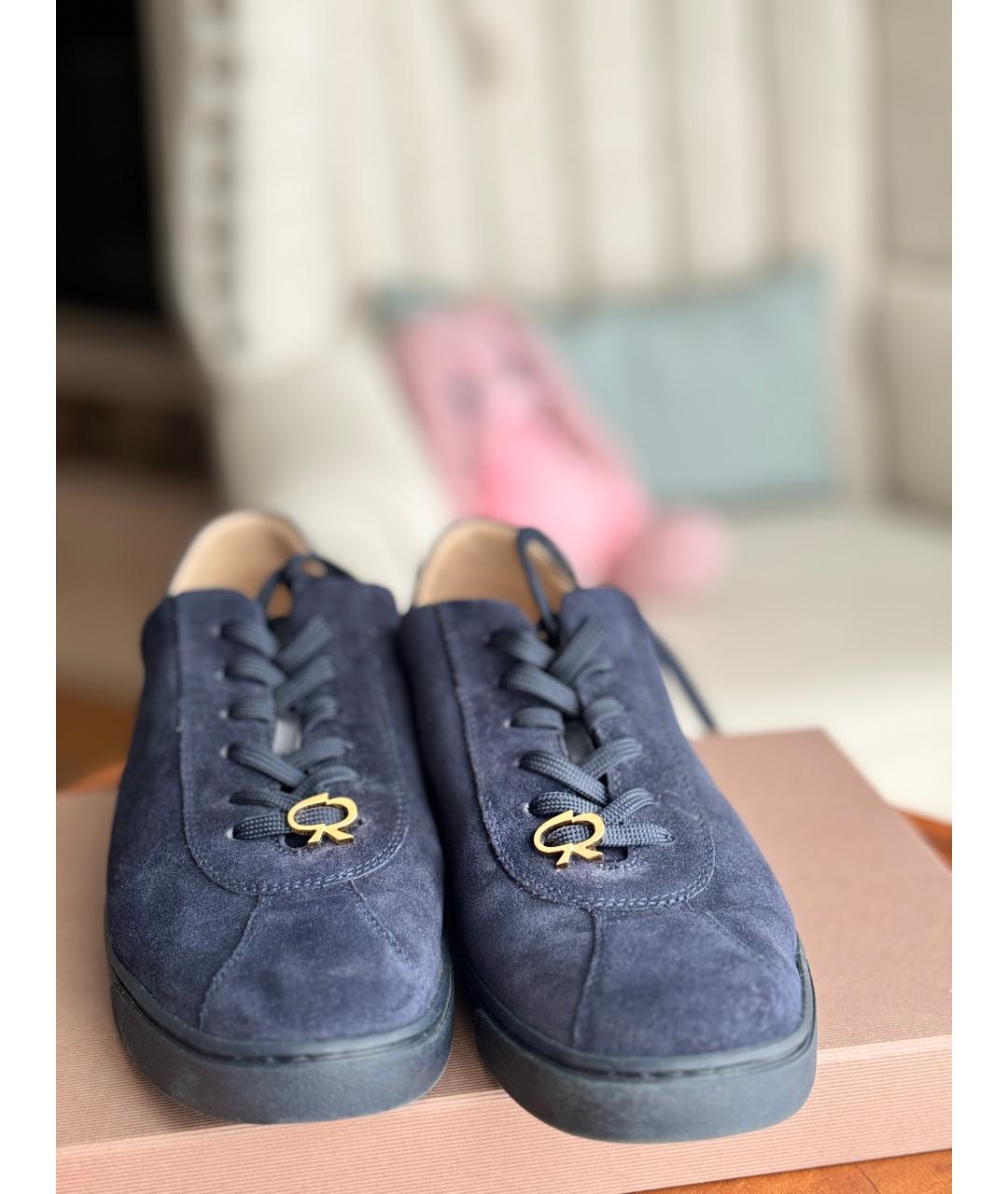 GIANVITO ROSSI Синие замшевые низкие кроссовки / кеды, фото 7