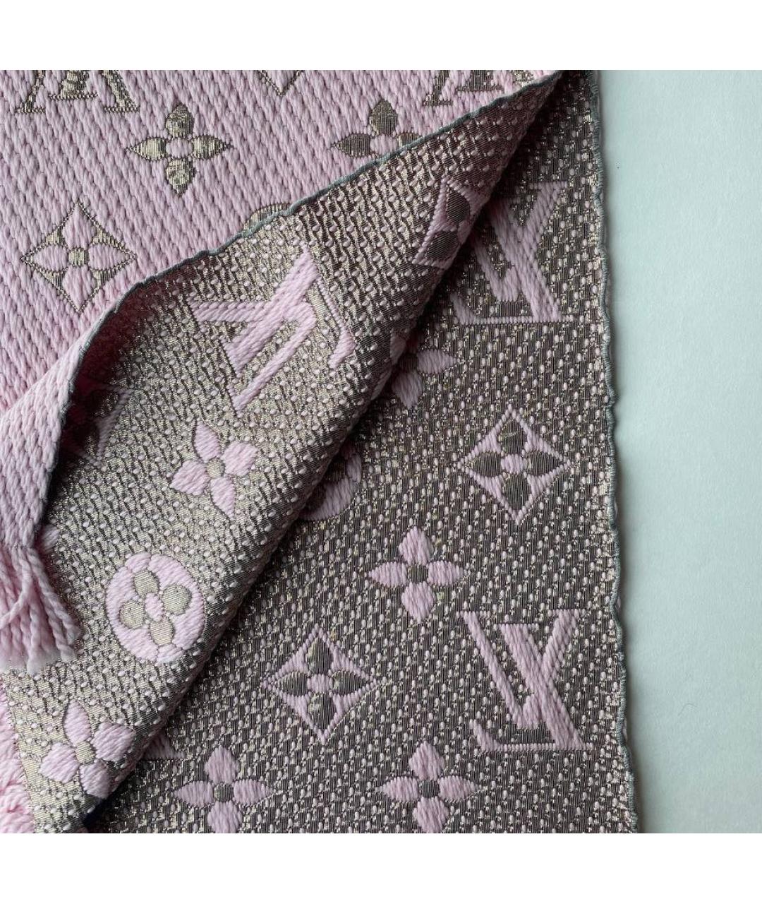 LOUIS VUITTON Розовый шерстяной шарф, фото 4