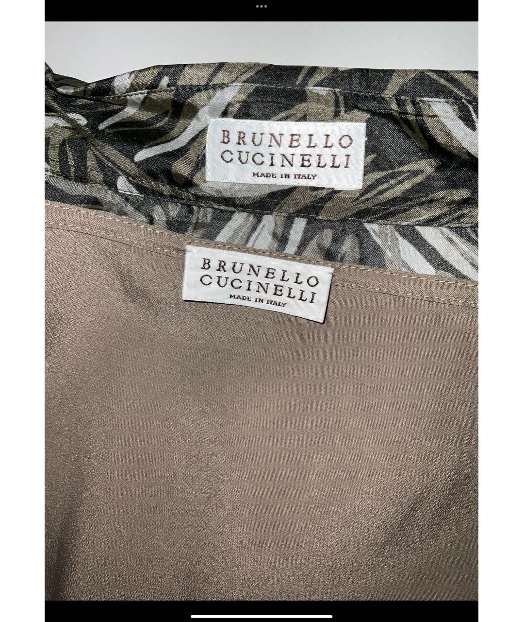 BRUNELLO CUCINELLI Хаки шелковое повседневное платье, фото 4