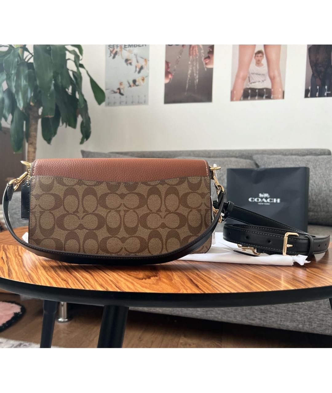 COACH Коричневая кожаная сумка через плечо, фото 5