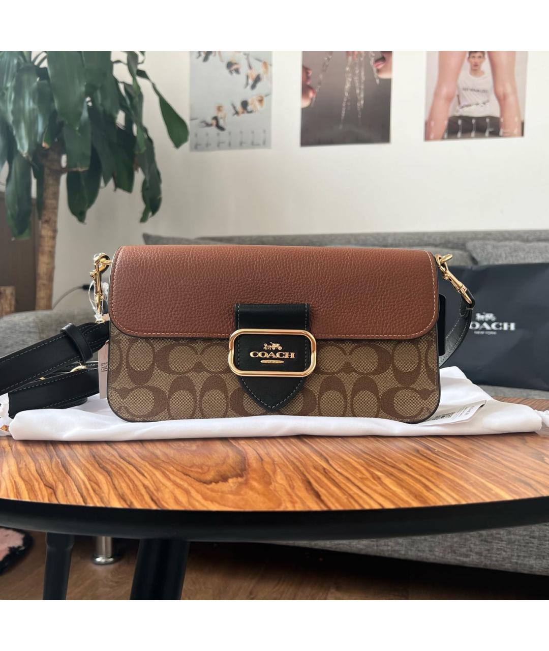 COACH Коричневая кожаная сумка через плечо, фото 3