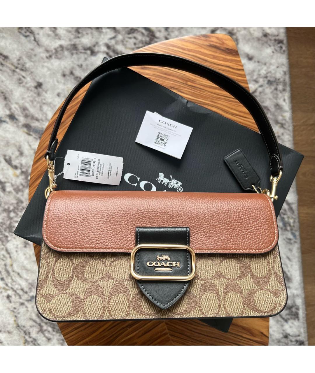 COACH Коричневая кожаная сумка через плечо, фото 2