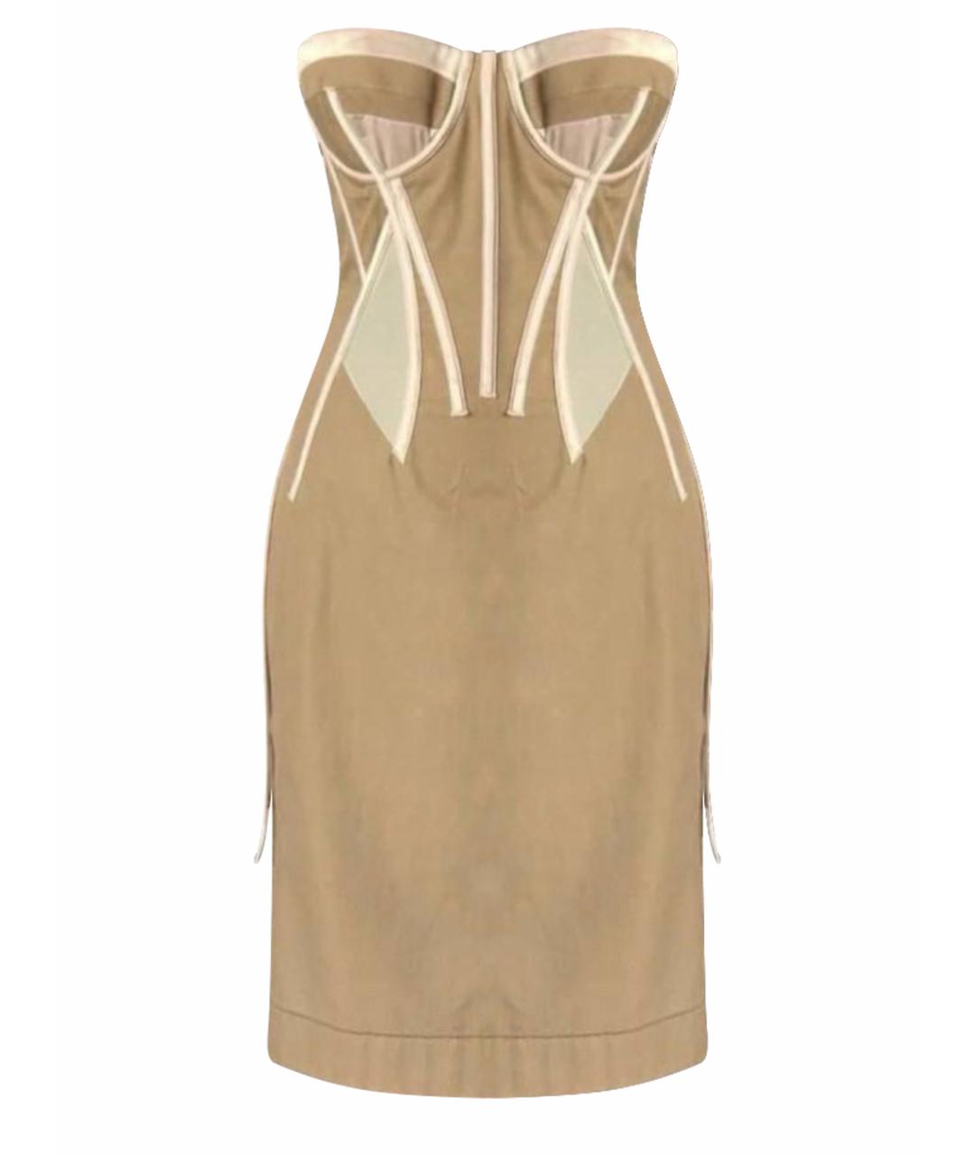 BOTTEGA VENETA Бежевое хлопковое вечернее платье, фото 1