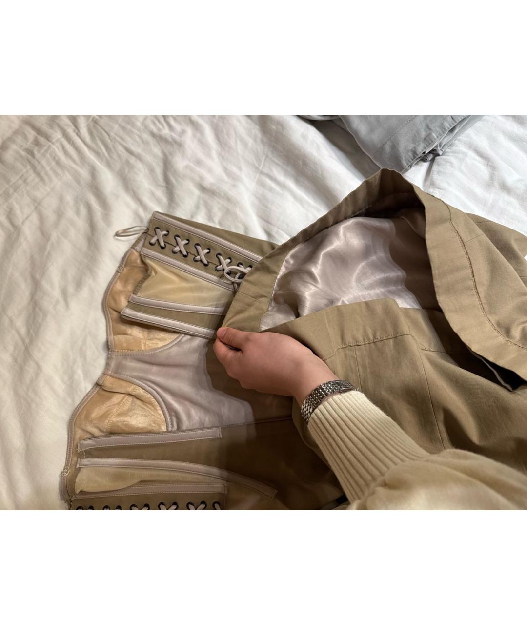 BOTTEGA VENETA Бежевое хлопковое вечернее платье, фото 5