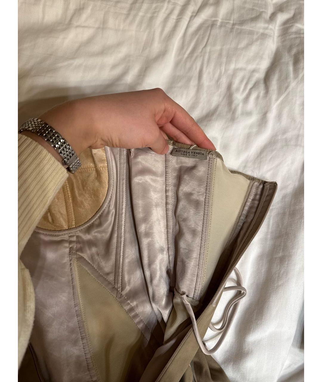 BOTTEGA VENETA Бежевое хлопковое вечернее платье, фото 4