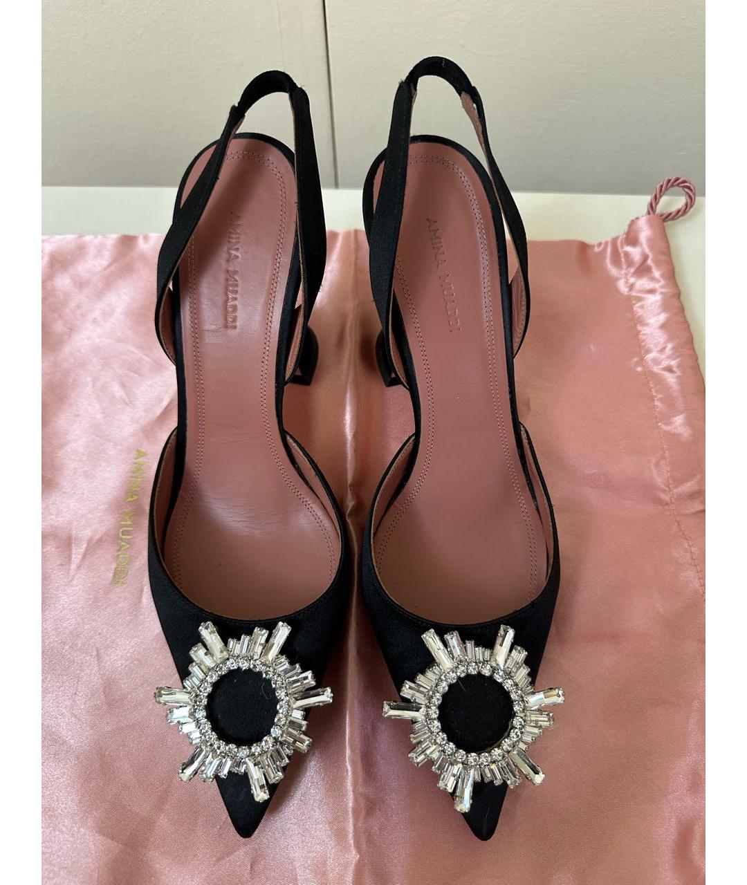 Amina Muaddi Черные текстильные туфли, фото 2