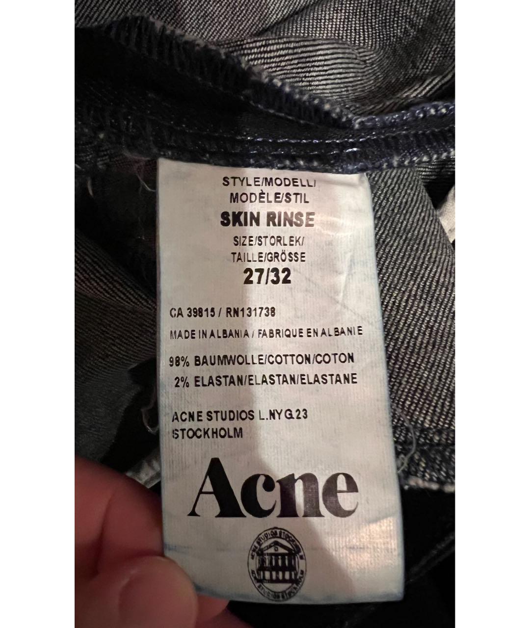 ACNE STUDIOS Темно-синие хлопко-эластановые джинсы слим, фото 6