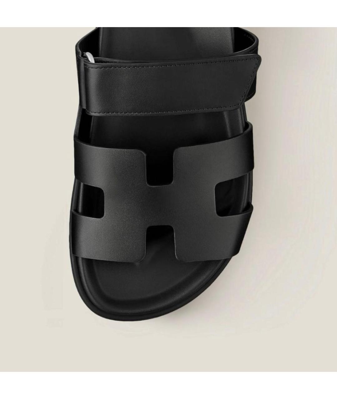 HERMES Черные кожаные шлепанцы, фото 3