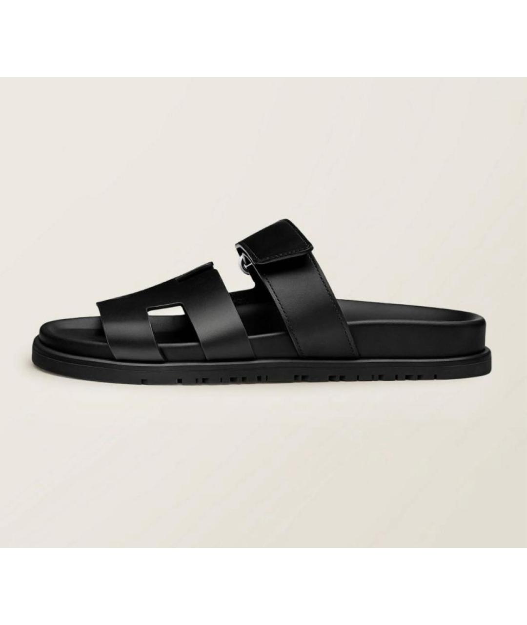 HERMES Черные кожаные шлепанцы, фото 5