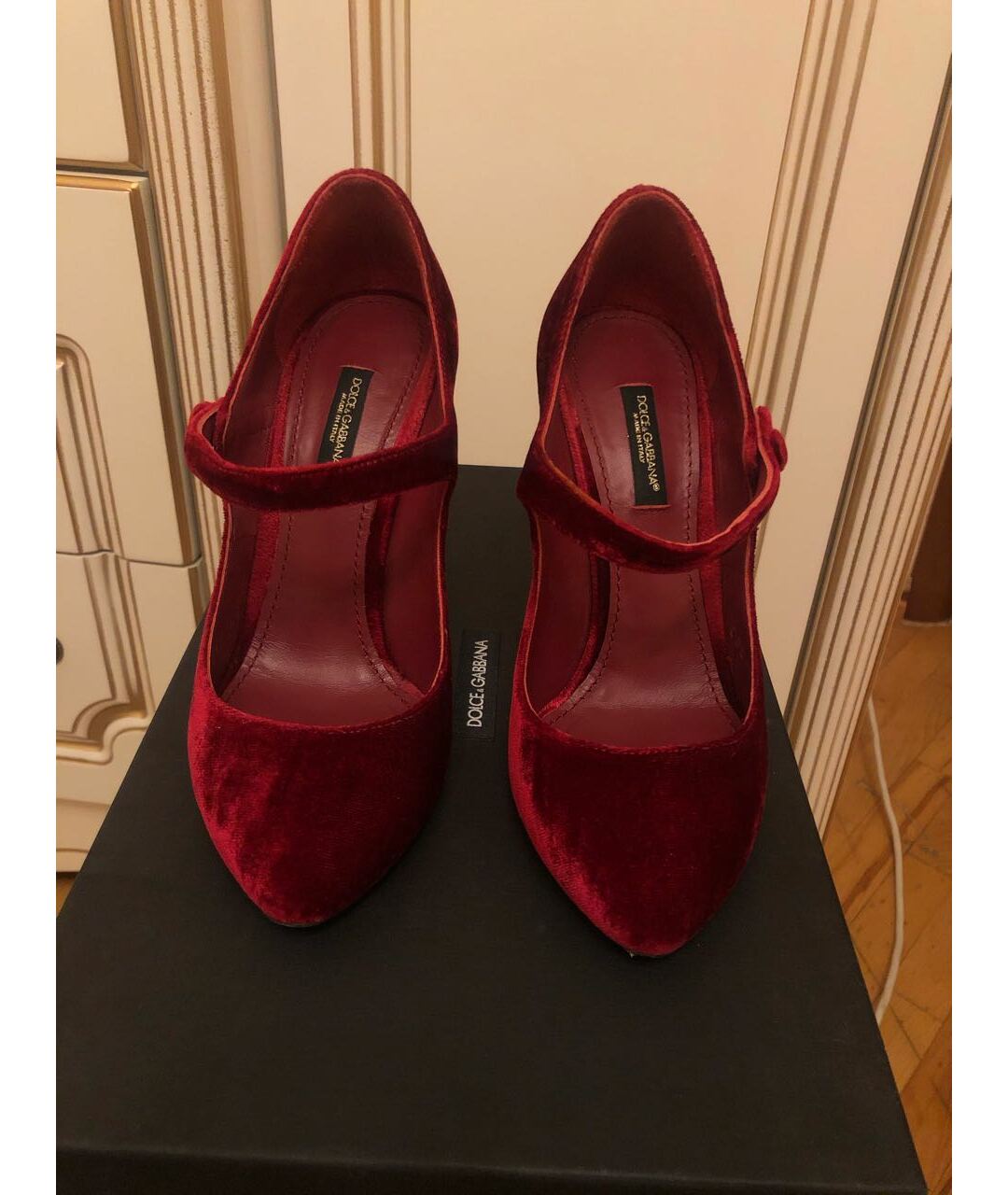 DOLCE&GABBANA Бордовые бархатные туфли, фото 2