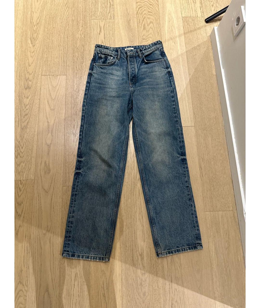 12 STOREEZ Синие хлопко-леновые прямые джинсы, фото 5