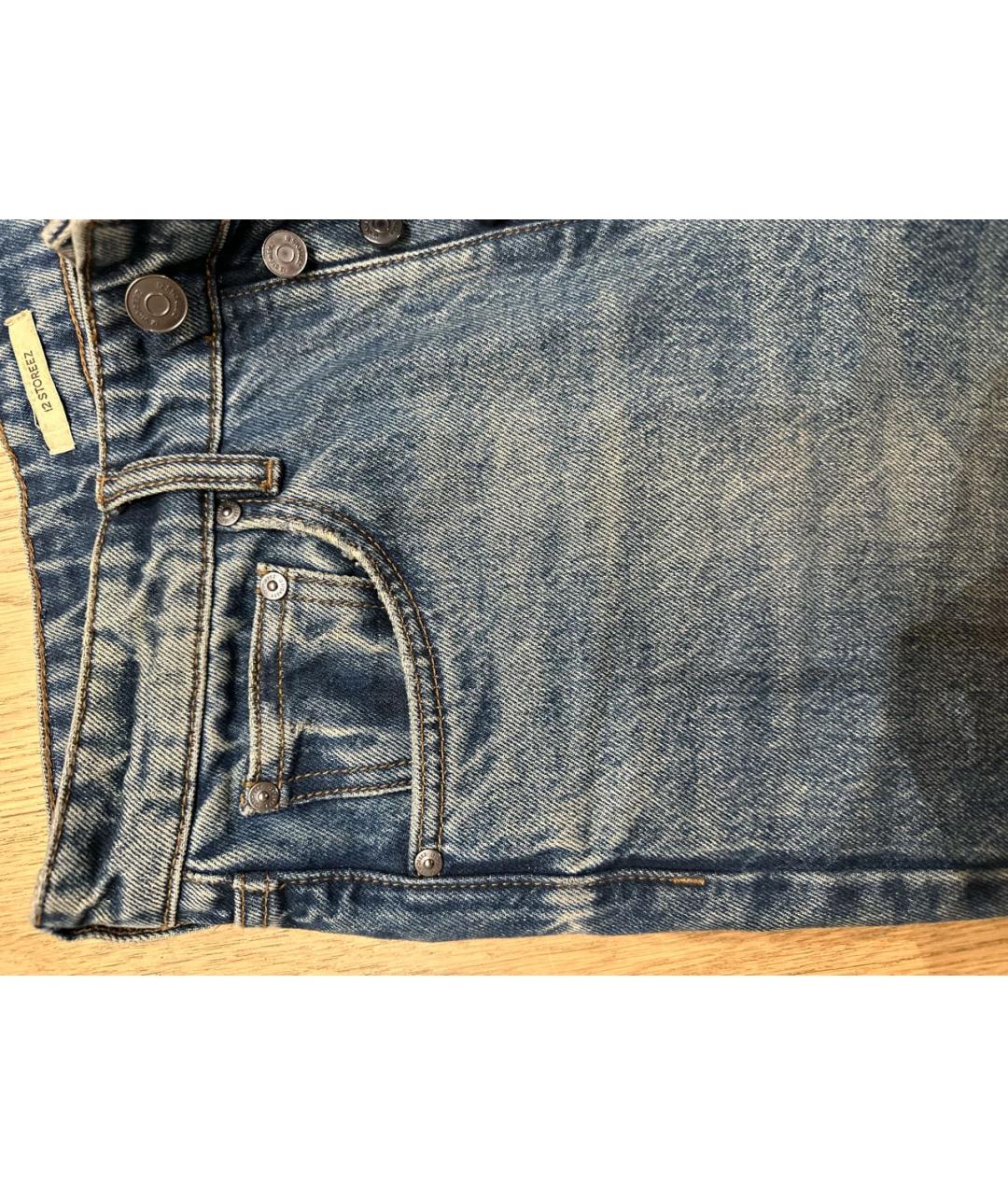 12 STOREEZ Синие хлопко-леновые прямые джинсы, фото 4
