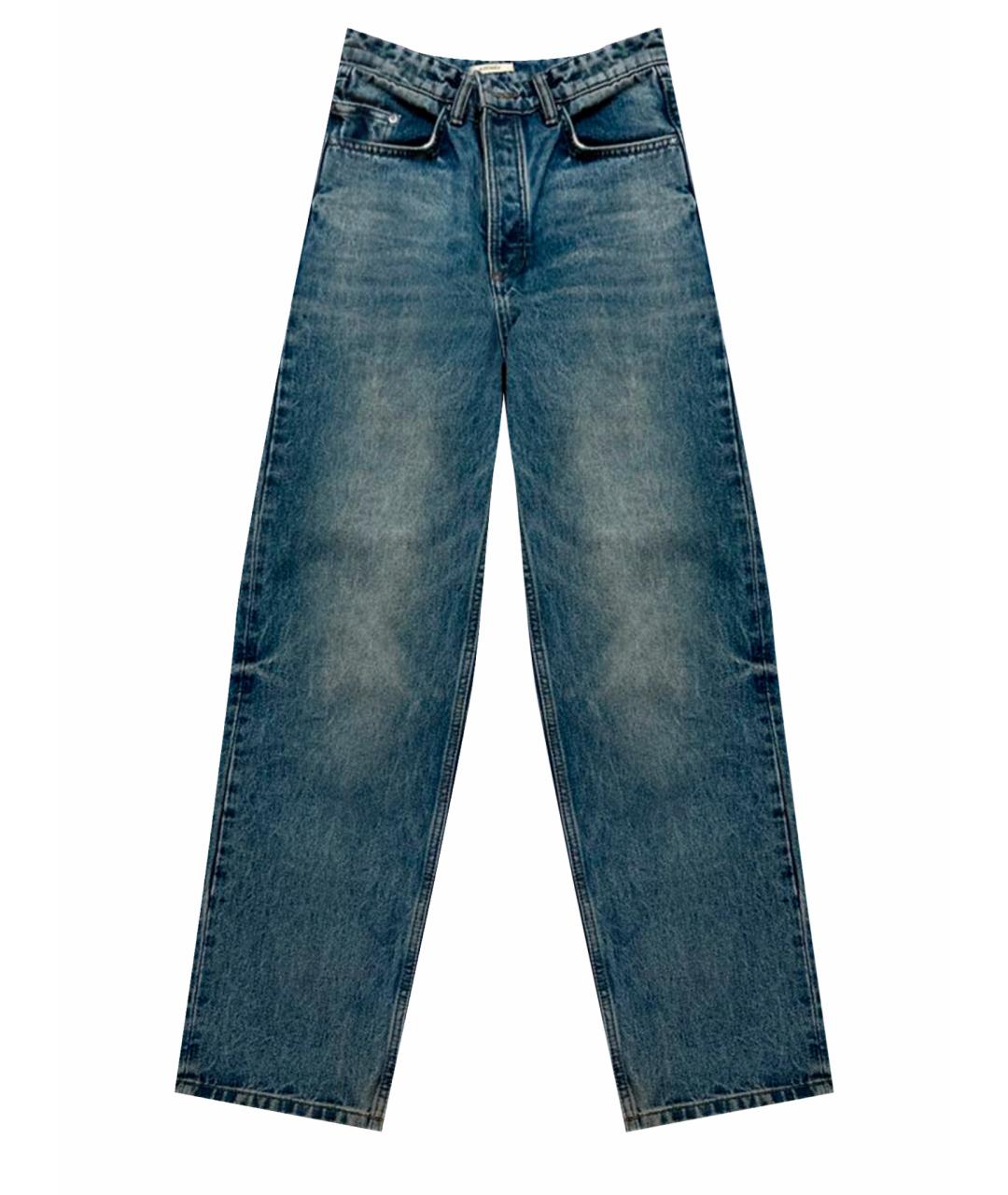 12 STOREEZ Синие хлопко-леновые прямые джинсы, фото 1