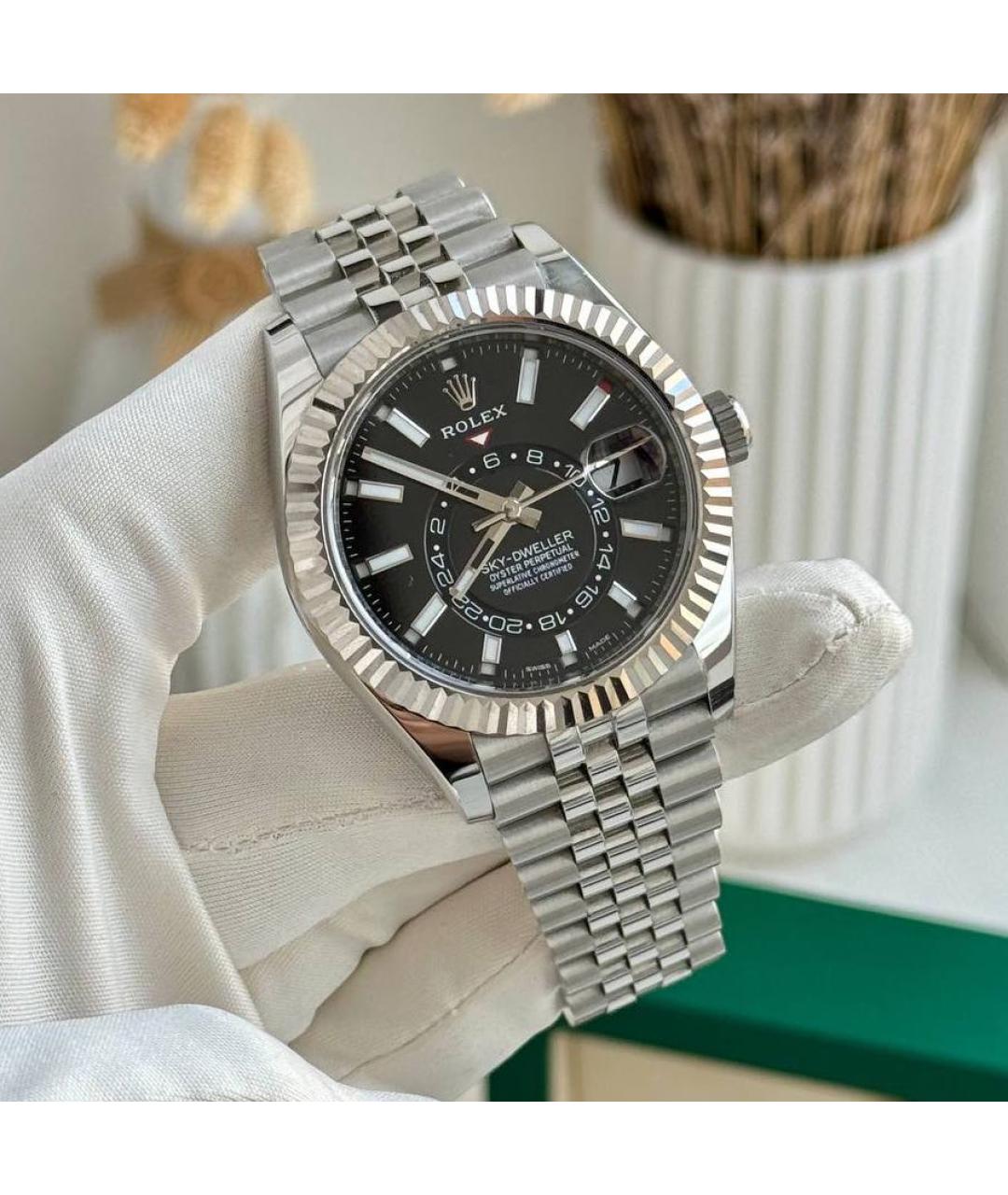 ROLEX Черные часы из белого золота, фото 5