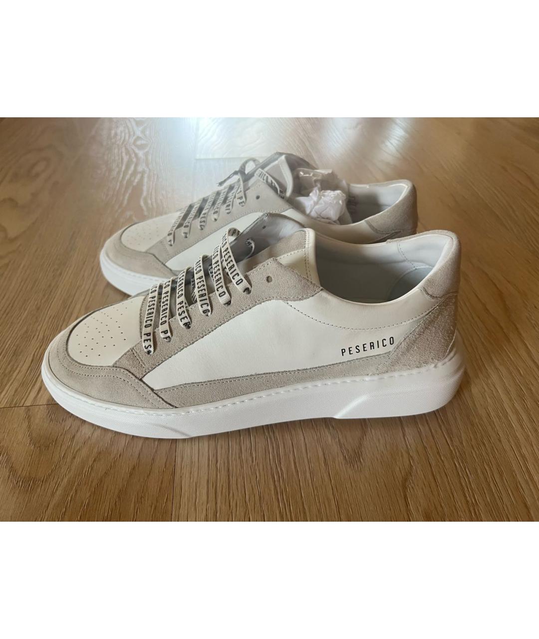 PESERICO Белые кожаные низкие кроссовки / кеды, фото 6