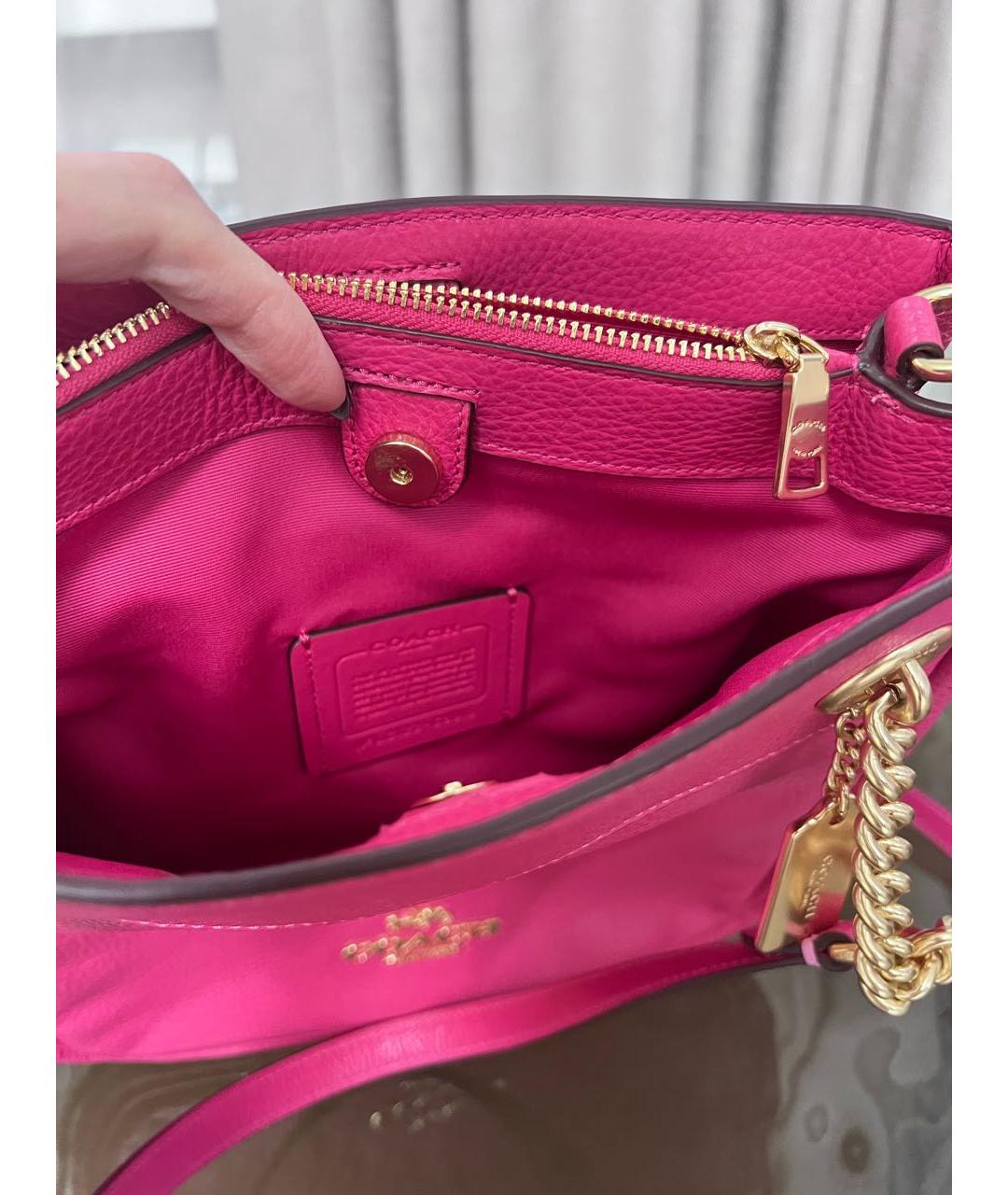 COACH Розовая кожаная сумка с короткими ручками, фото 3