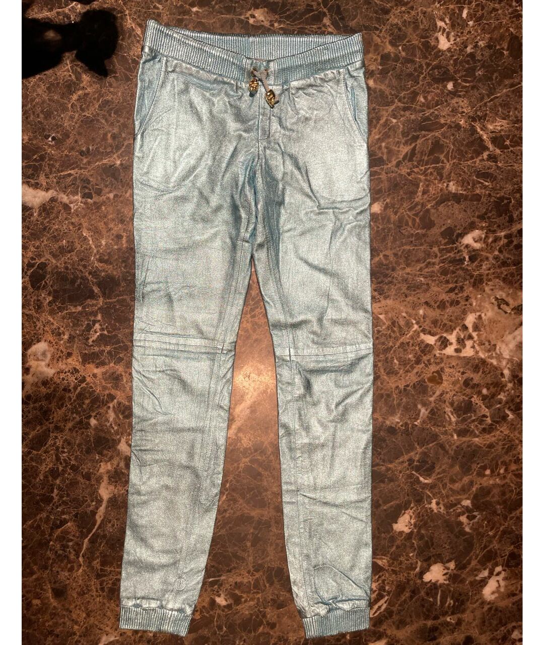 PHILIPP PLEIN Голубые кожаные брюки узкие, фото 8