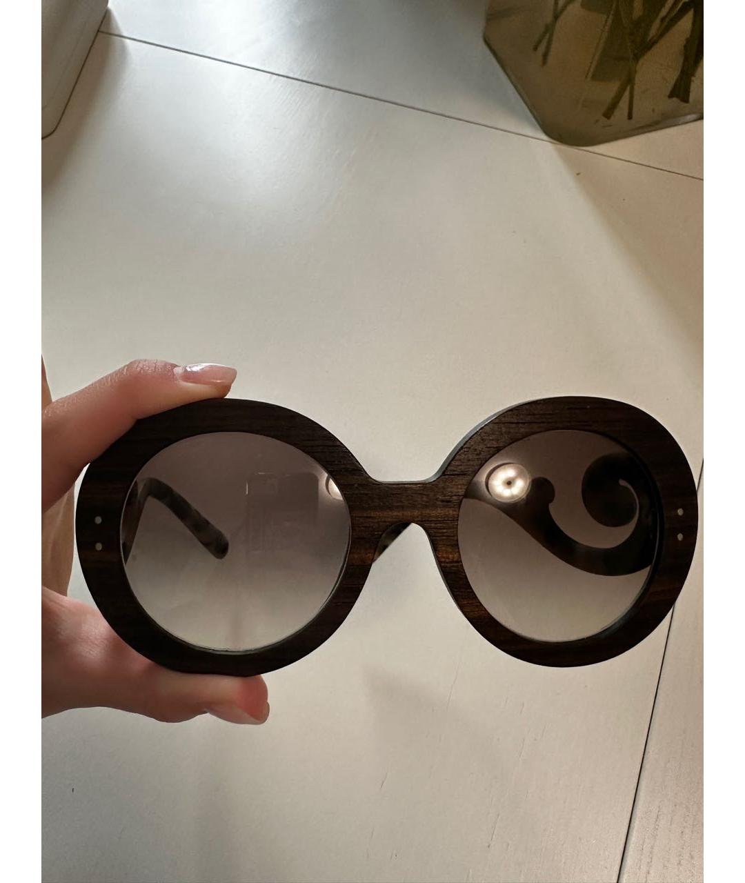 PRADA Коричневые деревянные солнцезащитные очки, фото 4