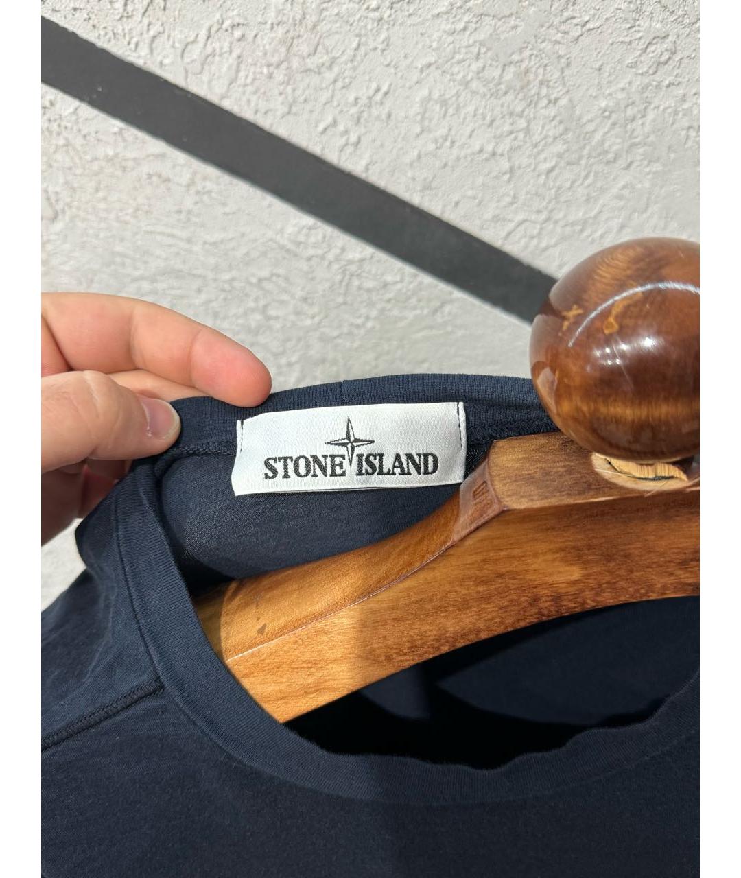 STONE ISLAND Темно-синяя хлопковая футболка, фото 3