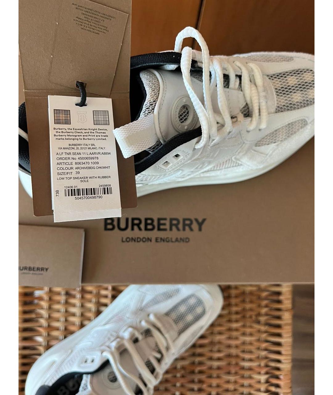 BURBERRY Белые текстильные кроссовки, фото 3